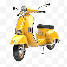 3D 渲染亮黄色和镀铬复古摩托车透