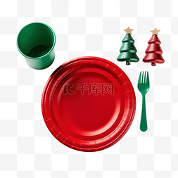 盘子桌图片_圣诞餐桌布置，配有一次性盘子和
