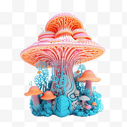 丑陋的亮蓝绿色橙色和粉红色蘑菇