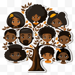 黑人家庭的树与脸贴纸剪贴画 向
