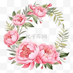 情人节玫瑰花瓣图片_水彩粉色牡丹花花束布置花圈框架