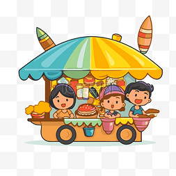 卖食品图片_卖食品车的儿童儿童和妇女 向量