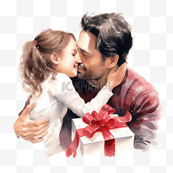 父母亲吻孩子图片_父亲在给小女儿送圣诞礼物后亲吻