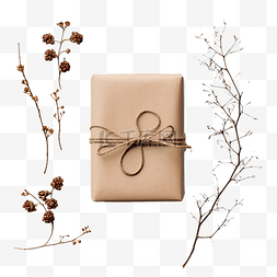 圣诞节包装天然棕色线和树枝