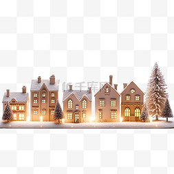 冬天的房子在灯光下装饰圣诞节