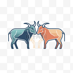 彩色公牛和山羊标志样机矢量图