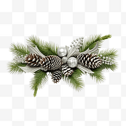 圣诞组合物冷杉树枝与银色装饰橡
