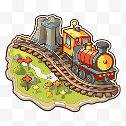 有趣的时间火车和风景图标剪贴画