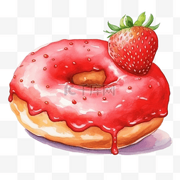可口草莓图片_水彩甜甜圈草莓面包店