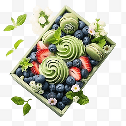 草莓盒子草莓图片_抹茶甜品盒绿茶味草莓蓝莓美食主
