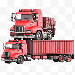 半挂卡车图片_红色拖拉机和拖车或半卡车与容器