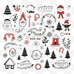 黑丝带标签图片_带有圣诞符号和元素的圣诞矢量集