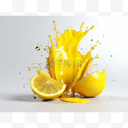 柠檬汁飞溅和飞溅，水果切成两半