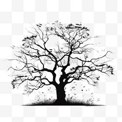 水彩树剪影图片_绘画风格的剪影树