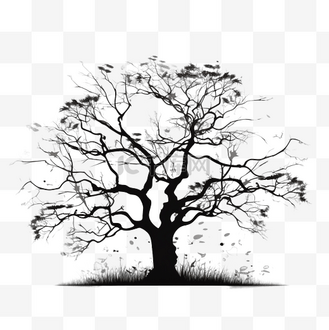 绘画风格的剪影树