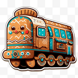 姜饼火车贴纸显示有棕色眼睛和棕