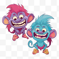 两只猴子图片_两只两只卡通猴子对着镜头微笑 