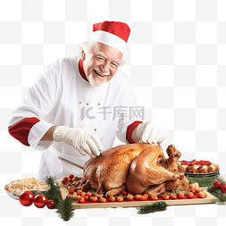 鸡孩子图片_快乐的祖父在圣诞晚餐期间切鸡