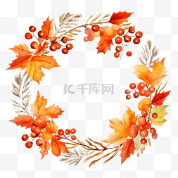 水彩秋季万圣节花环与分支秋叶山
