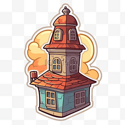 有烟囱的屋顶图片_有烟囱和云彩的动画片房子与蓝天