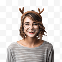 漂亮的圣诞节图片_年轻漂亮的白人女士戴着驯鹿发带