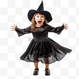 一个黑头发穿着黑裙子戴着女巫帽