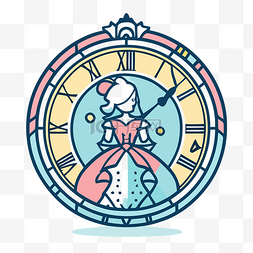 童话公主标志与时钟 向量