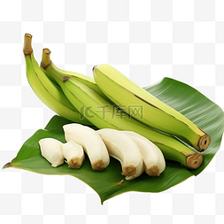水果蔬菜透明背景图片_香蕉叶上的绿色生香蕉和香蕉花