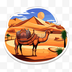 沙漠骆驼丝绸之路图片_沙漠剪贴画中的白色骆驼和棕榈树