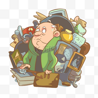 拎东西的人图片素材_背景插图上有旧东西的卡通人 向量