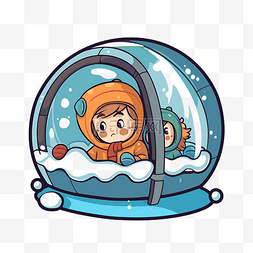 低溫图片_插图 雪球里的两个孩子 向量