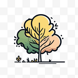秋天的树设计平面插画内联 向量