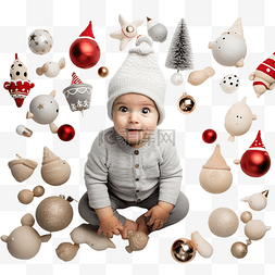 文化家图片_被圣诞元素包围的小孩前视图