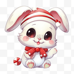 卡通兔子与圣诞钟声快乐寒假吉祥