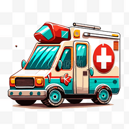 救护车剪贴画卡通彩色医疗车插画