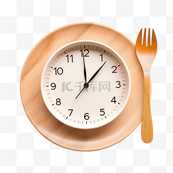 盘子勺子叉子图片_盘子上的时钟和隔离的木勺