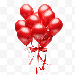 婚禮图片_红色气球，上面挂着一组扭曲的丝