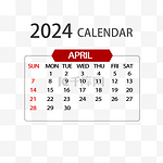 2024年4月日历简约红色