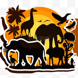 日落时非洲动物的图像 向量