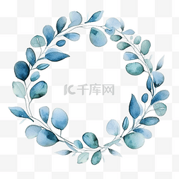 桉树图片_婚礼水彩蓝色桉树花环框架