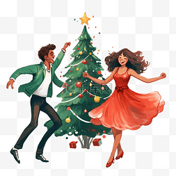 晚会跳舞图片_快乐的人们围着圣诞树跳舞庆祝寒