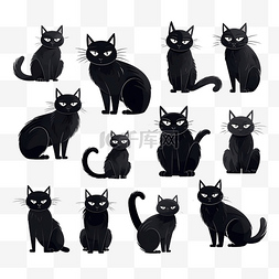 卡通黑色的猫图片_猫黑色恐怖平面卡通套装万圣节令