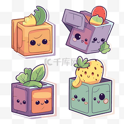 蔬菜伴侣图片_可爱的卡通快乐方形立方体和水果