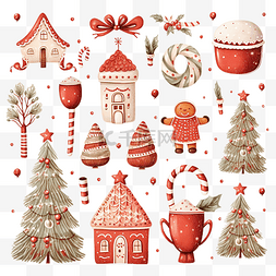 孩子和圣诞树图片_具有传统圣诞符号和装饰元素的圣