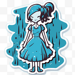 贴纸显示一个蓝色女孩与雨滴剪贴