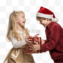 送礼物给朋友图片_圣诞老人袋里的小妹妹在圣诞节表