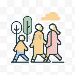 白色家庭图片_家庭图标与一个人在公园散步 向