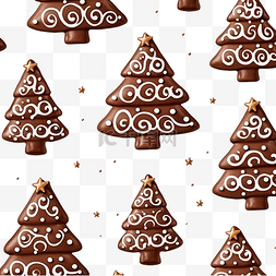 圣诞树形姜饼无缝图案与巧克力釉
