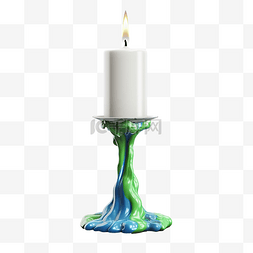 带有白色蜡烛和火焰的怪异绿色和