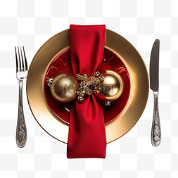 餐布桌面图片_带叉子和刀子的圣诞餐桌摆设